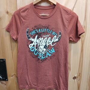 LULU MAC Angel‎ Outlaw Sz Small Clay Short Sleeve T-Shirt Graphic Print Festival